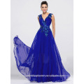 Alibaba elegante Applique lange neue Designer V Neck Royal Blue Beach Abendkleider oder Brautjungfer Kleid LE15
